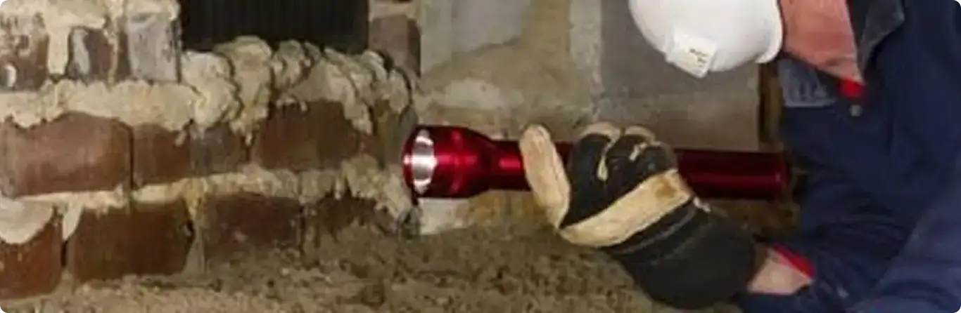 Pest control technician inspecting a crawl space for ant activity in Euless, TX