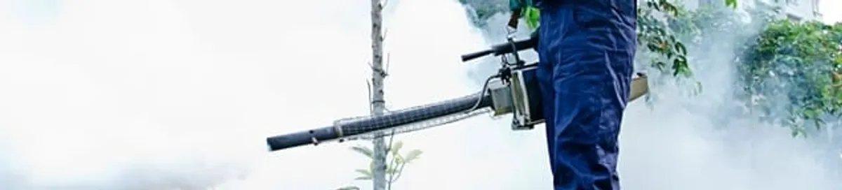 Pest control technician fogging an outdoor area for insect control in Arlington, TX