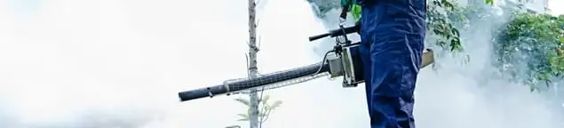 Pest control technician fogging an outdoor area for insect control in Arlington, TX